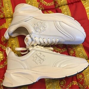 Tory Burch Good Luck Trainer Sz 9 Cream Leather Sneakers New